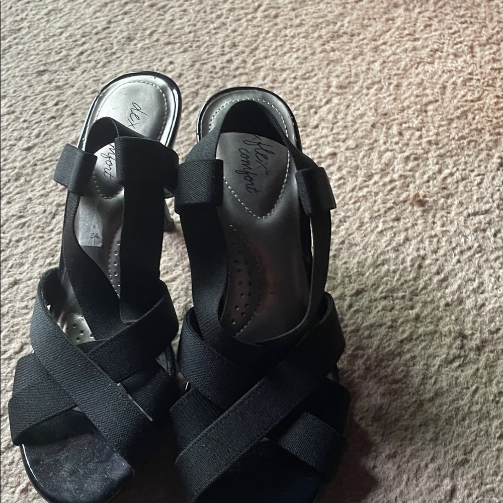 Alex Marie Black Crisscross Elastic Wedge Sandals